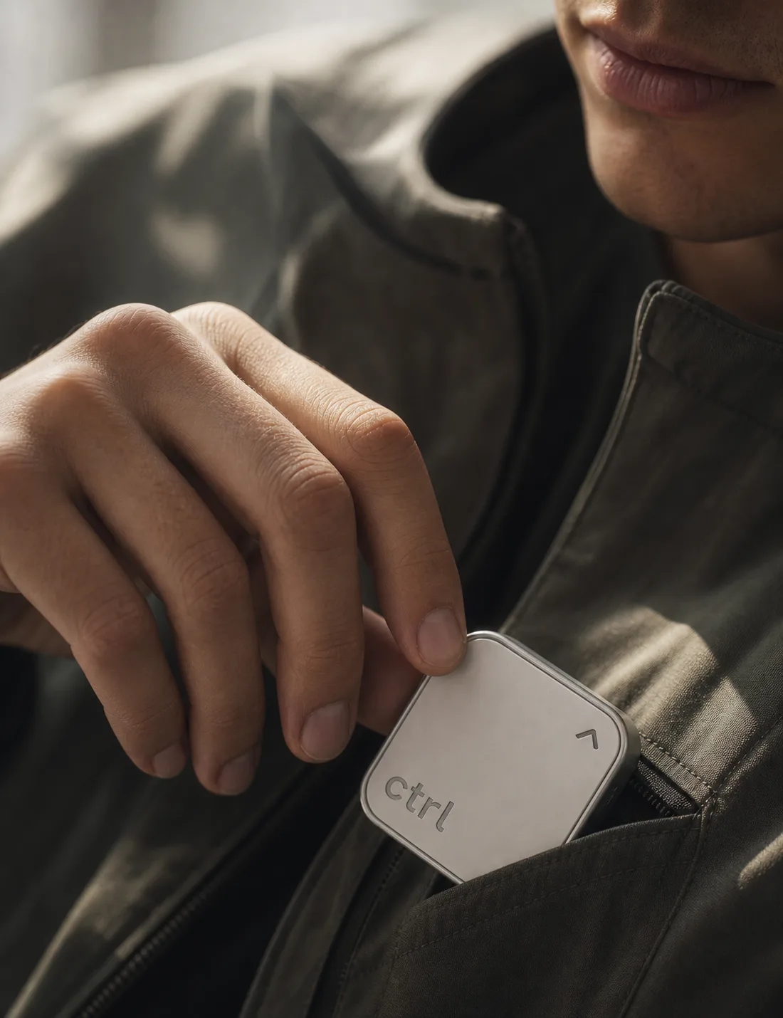 A man tucking the ctrl key into his jacket pocket